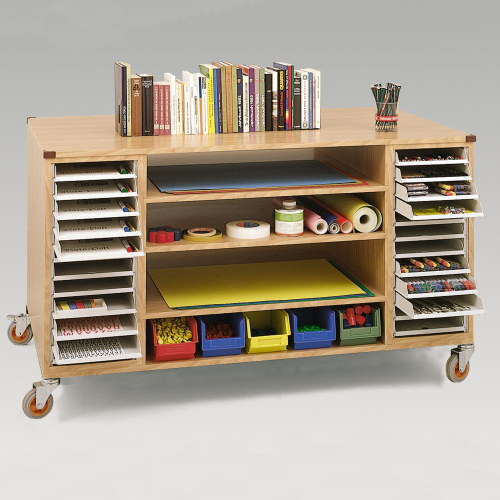Bastelwagen mit 48 DIN-A4 Schubladen, 6 Einlegeböden, 10 kleinen Materialboxen B/H/T: 130x82x70 cm