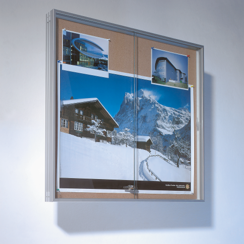 Wandvitrine IA mit Schiebetür aus Sicherheitsglas und Korkrückwand verschiedene Größen wählbar