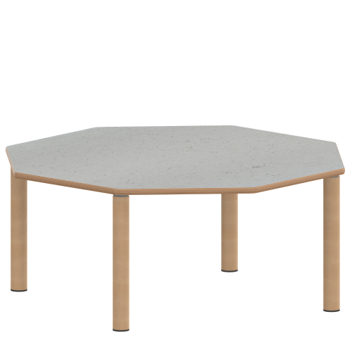 Tisch ZALOTTI mit Linoleum-Belag Achtecktische, Plattenmaß B/T: 120x120 cm, Höhen 25…76 cm, Massivholzbeine Ø 60 mm, Fußvariante: Stellfuß