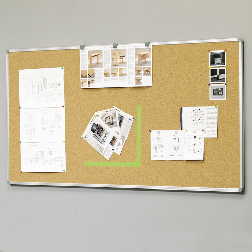 Korkwandtafel KT aus Naturkork, mit Aluminiumrahmen Naturkork, wahlweise mit Ablage