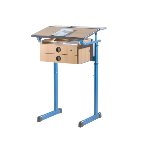 höhenverstellbares Lehrer Stehpult, höhenverstellbar von 108-120 cm B/H/T: 70x108-120x60 cm, 1/3 zu 2/3 neigbar, mit PU-Kante