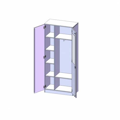 Garderobenschrank mit Spiegel und Garderobenstange, 5 Ordnerhöhen - Serie evo180 Gesamthöhe 190 cm, 2 Türen, abschließbar, eine Seite Garderobe, eine Seite Fachböden, Sockel