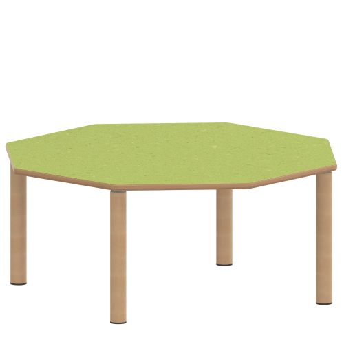 Tisch ZALOTTI mit Linoleum-Belag Achtecktische, Plattenmaß B/T: 120x120 cm, Höhen 25…76 cm, Massivholzbeine Ø 60 mm, Fußvariante: Stellfuß