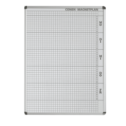 Plantafel mit Personalplan und Stundenraster aus beschreibbarer Premium Stahlemaille, weiß