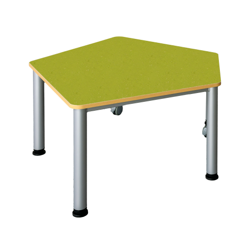 Fahrbarer Fünfecktisch mit Linoleumbelag verschiedene Größen in 5eck-Form, wählbare Höhe, mit Linoleumbelag, Stahlzargengestell und Rundrohr-Füße Ø 60