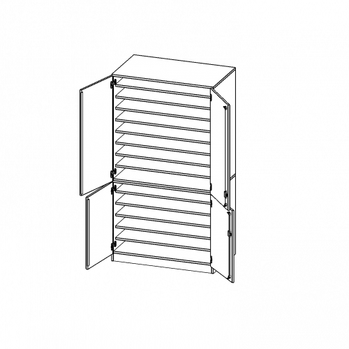 Bastelschrank, 5 Ordnerhöhen - Serie evo180 4-türiger Schrank, zweiteilig, Fächer