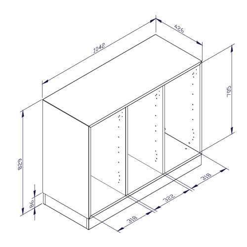 qickly® Dreierregal Korpus 3x2 B/H/T: 104,2x74,3x42,6 cm, 2 Ordnerhöhen