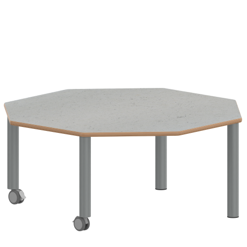 Tisch ZALOTTI mit Linoleum-Belag Achtecktisch ZALOTTI, Plattenmaß B/T: 120x120 cm, verschiedene Tischhöhen, Tischbeine aus Stahlrohr Ø 60 mm, Tischfuß-Variante: fahrbar