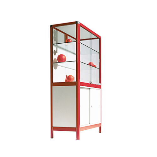 Aluminiumvitrine V17 mit Sicherheitsglas und integriertem Unterschrank H/T/: 180x50 cm, Breite wählbar