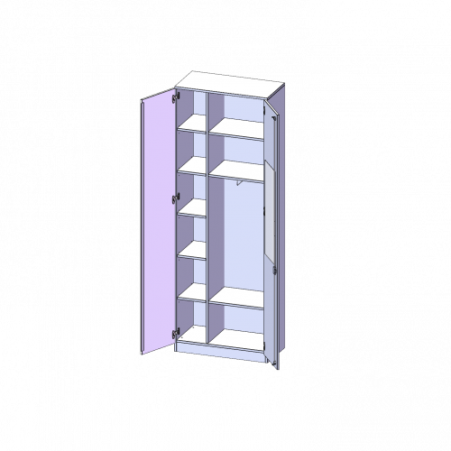 Garderobenschrank mit Spiegel und Garderobenstange, 6 Ordnerhöhen - Serie evo180 Gesamthöhe 226 cm, 2 Türen, abschließbar, eine Seite Garderobe, eine Seite Fachböden, Sockel