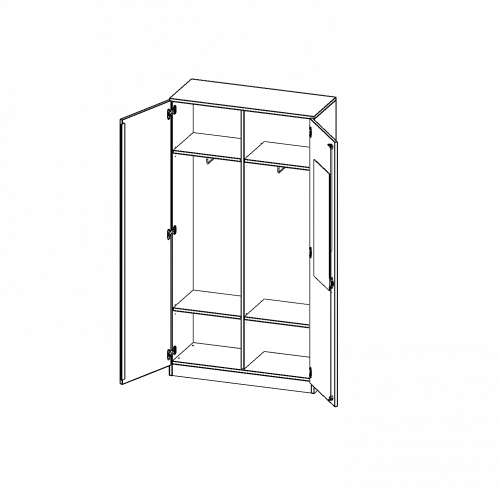 Garderobenschrank mit Spiegel und Garderobenstange, 5 Ordnerhöhen - Serie evo180 Gesamthöhe 190 cm, 2 Türen, abschließbar, mit Mittelwand, beide Seiten Garderobe, mit Sockel (81 mm)