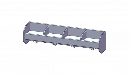 Garderobenablage mit vorderer Bilderleiste, Fachtrennern und Haken H/T: 20x18 cm in verschiedenen Breiten, vorn Bilderleiste, offene Ablagen zur Wandmontage, darunter Dreifachhaken