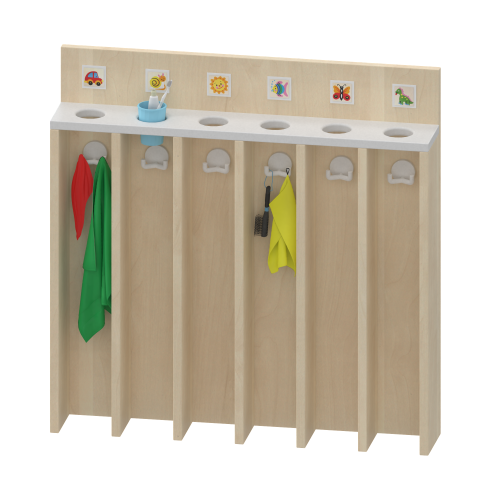 Waschraumboard mit Becherleiste und Handtuchfächern Maße H/T: 80x14 cm, für mehrere Plätze in verschiedenen Breiten