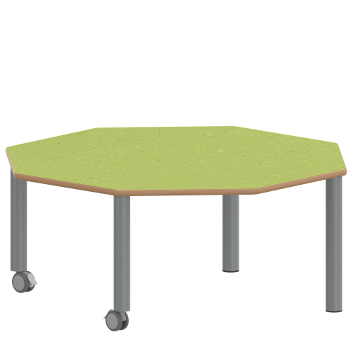 Tisch ZALOTTI mit Linoleum-Belag Achtecktisch ZALOTTI, Plattenmaß B/T: 120x120 cm, verschiedene Tischhöhen, Tischbeine aus Stahlrohr Ø 60 mm, Tischfuß-Variante: fahrbar