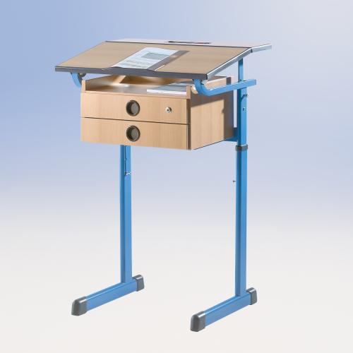 höhenverstellbares Lehrer Stehpult, höhenverstellbar von 108-120 cm B/H/T: 70x108-120x60 cm, 1/3 zu 2/3 neigbar, mit PU-Kante