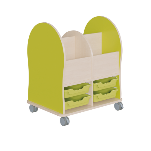 Bücherwagen Leseratte Midi H/T: 86x55 cm, farbige gerundete Seiten, Fächer und ErgoTray-Kästen